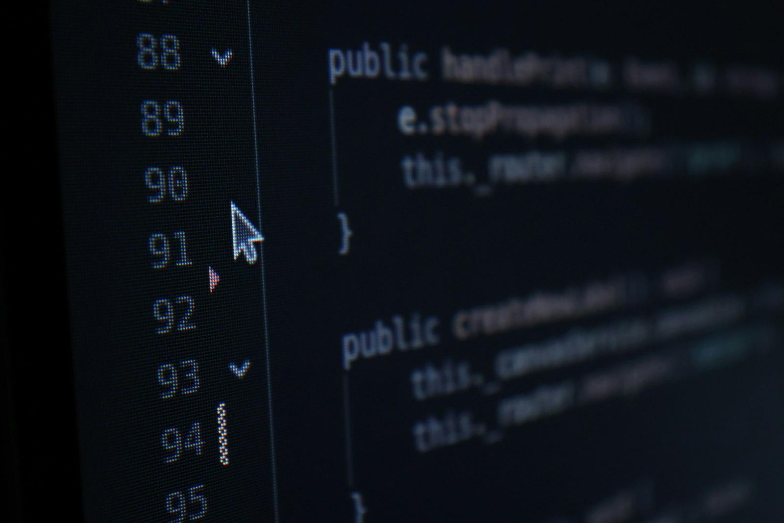 Lines of code with line numbers on a dark screen